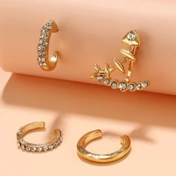 Cute FishBone Stackable gold earrings set - Picture 6 of 6